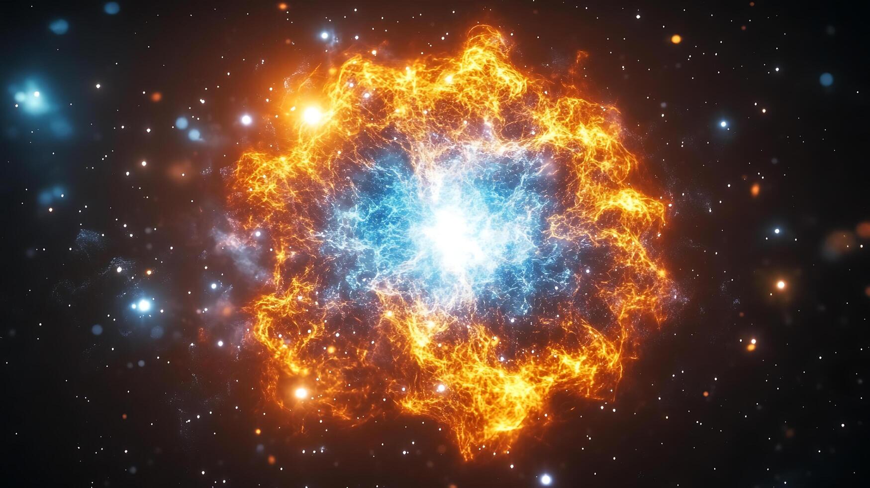 Explosive Cosmic Nebula with Luminous Energy in Starry Night Sky photo
