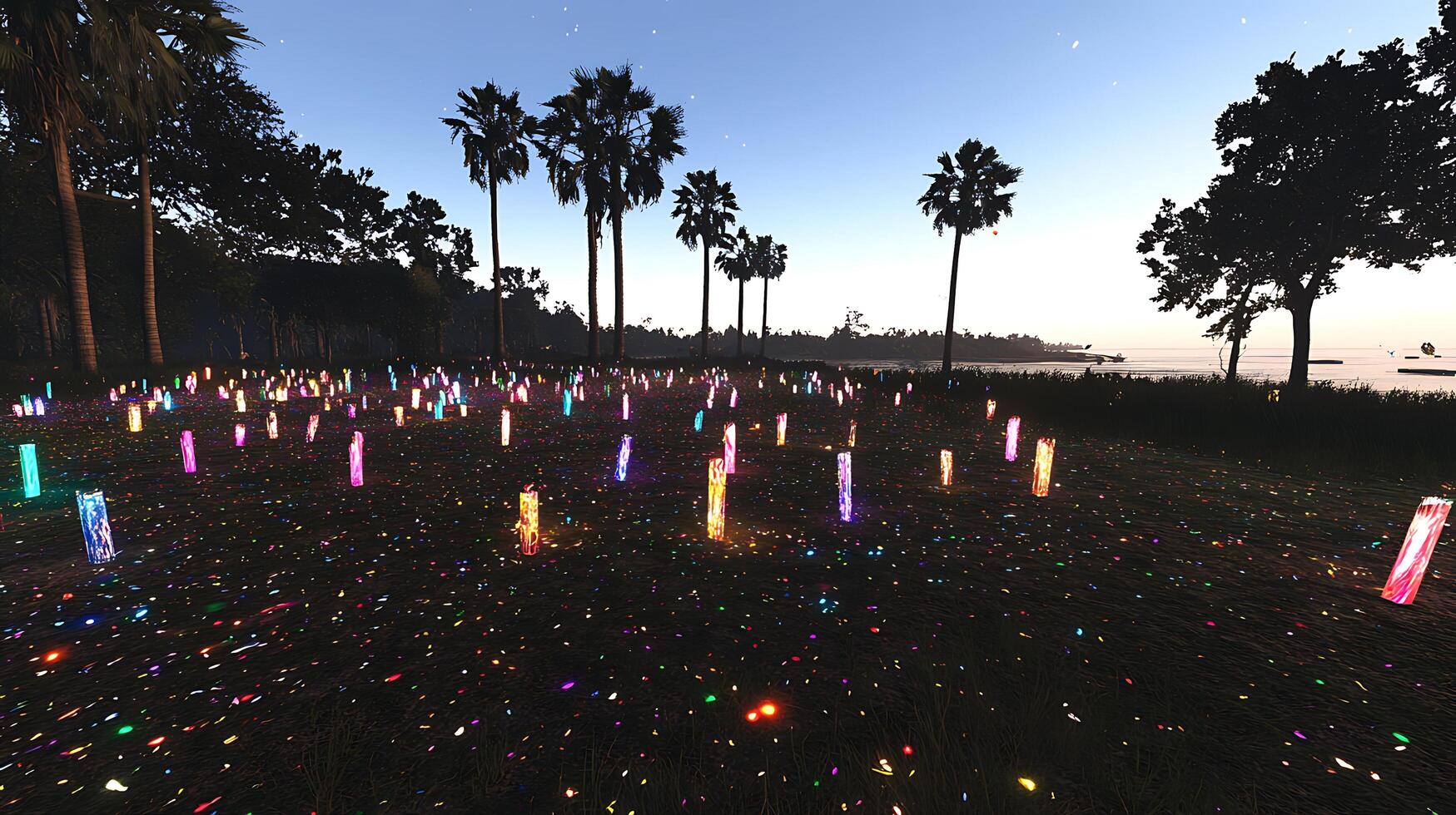Scenic Glow of Colorful Lights in a Forest At Sunrise photo