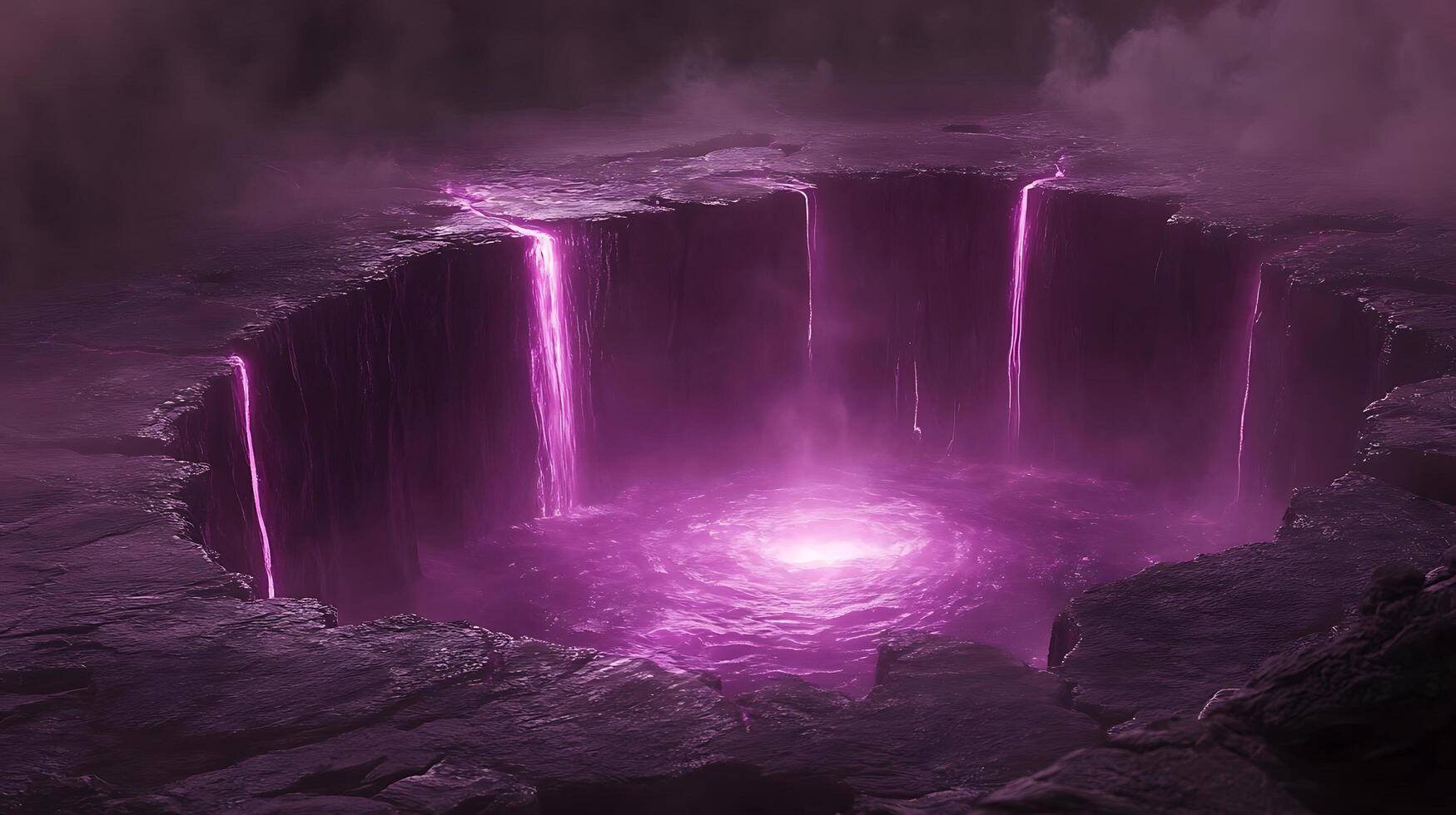 Magical Purple Abyss with Flowing Streams and Mystical Glow photo