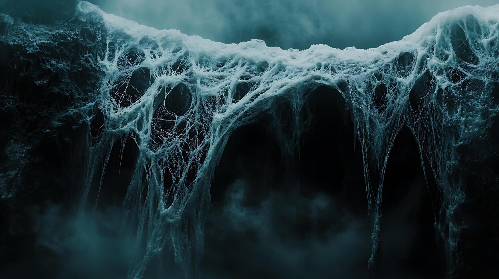 Ethereal Blue Spiderweb Fascinating Abstract Texture in Mysterious Atmosphere photo