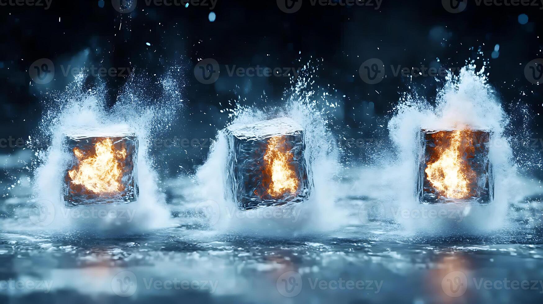 Dynamic Flames Encased in Melting Ice Representing Contrasting Elements and Energy photo