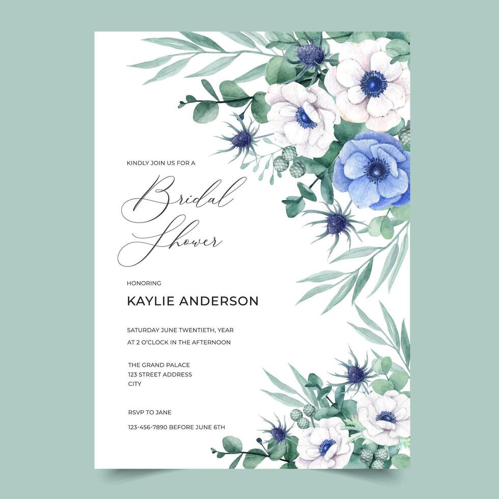 Beautiful Bridal Shower invitation design with anemone flower vector