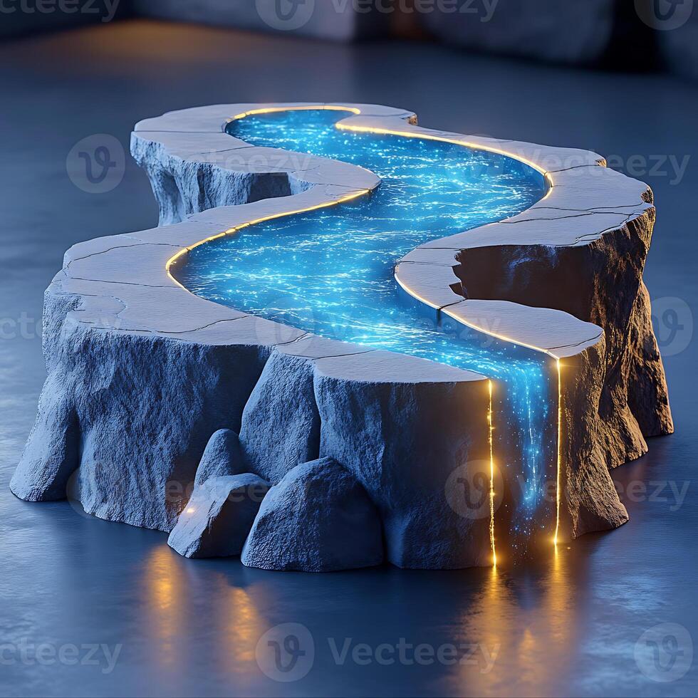 Futuristic Glow of a Stream Shaped Table in a Scenic Design photo
