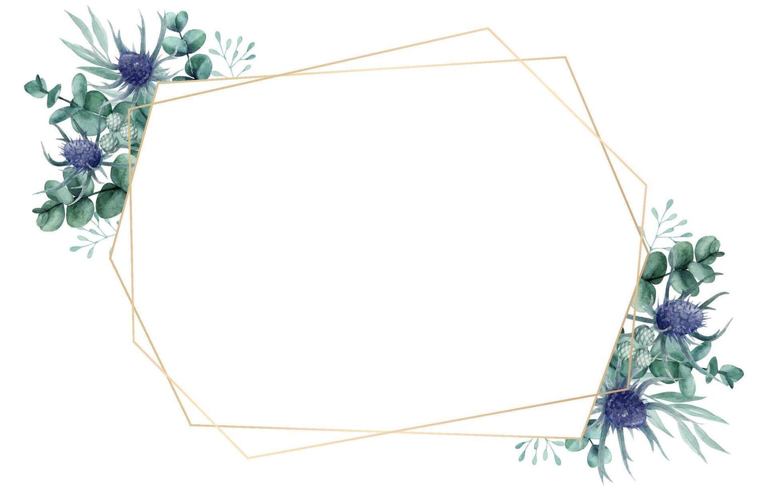 Watercolor thistle and eucalyptus floral frame vector