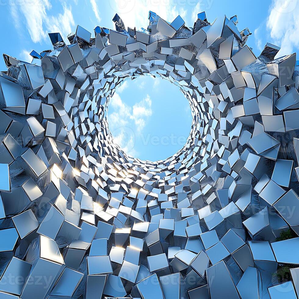 Abstract Perspective of Metallic Cubes Forming a Circular Opening photo