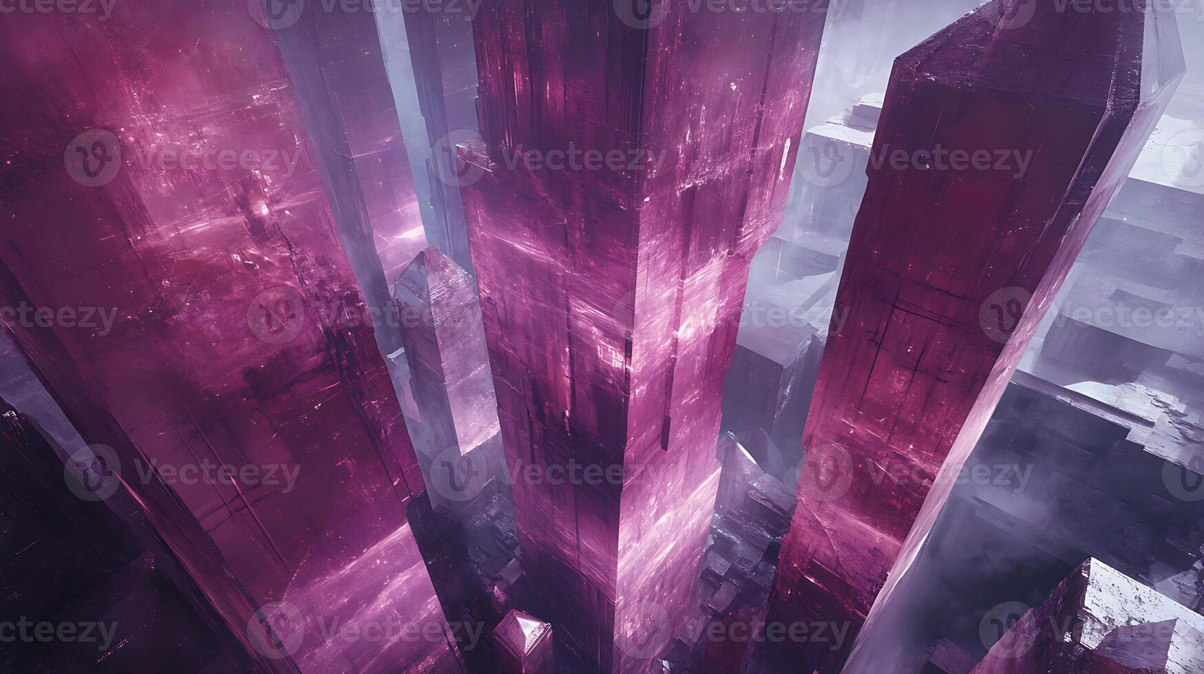Majestic Abstract Pink Crystal Structures in a Mystical Foggy Atmosphere photo