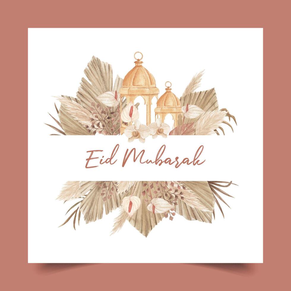 Eid Mubarak Greeting Card Template with Bohemian Flower Design vector