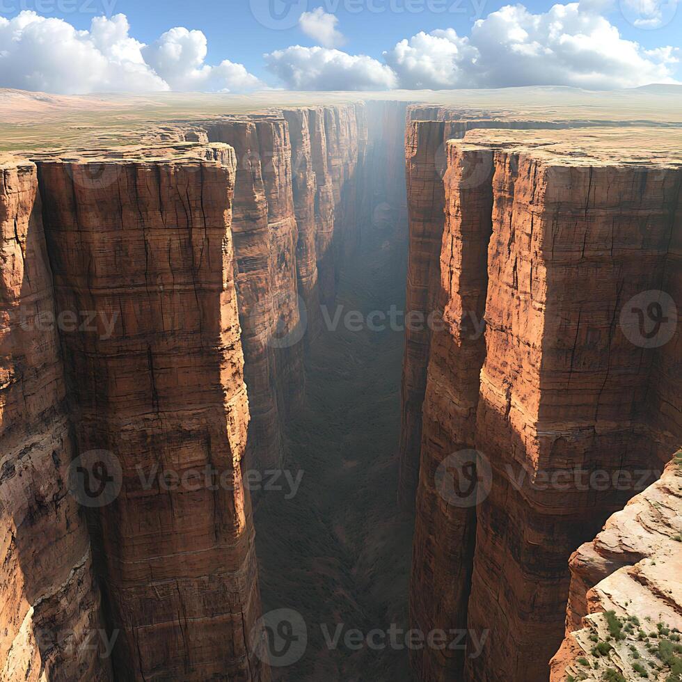 Breathtaking View of Towering Canyon Cliff Edges Under Bright Blue Sky photo