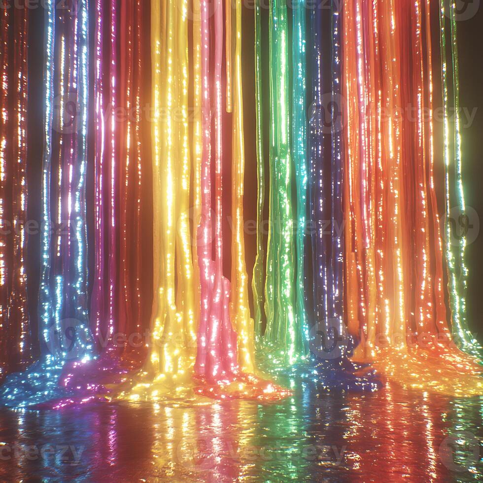 Vibrant Colorful Lights Cascading in Shiny Liquid Streams photo