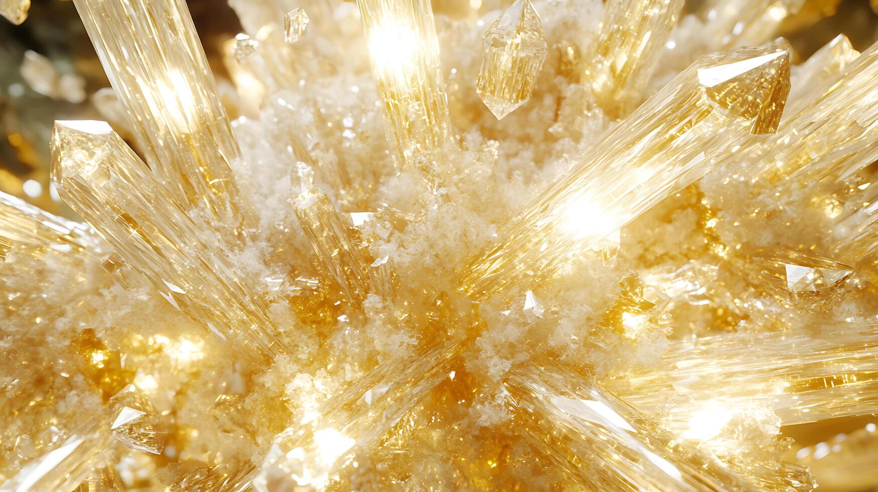 Glowing Golden Crystal Formation with Light Reflections and Intricate Textures photo