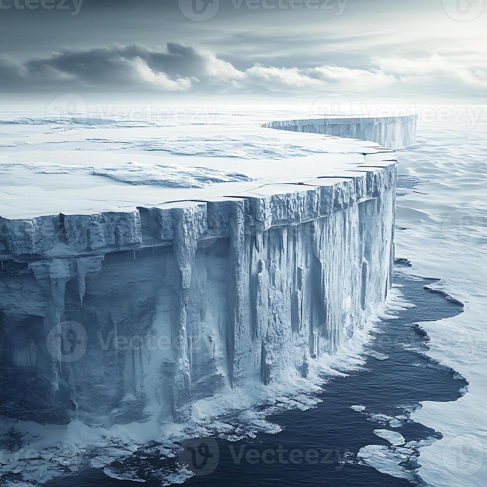 Majestic View of Icy Cliffs and Frozen Ocean Waters in Winter photo