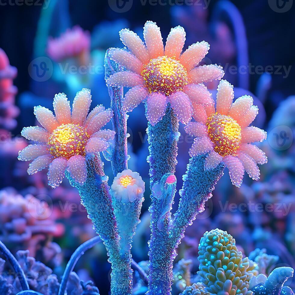 Vibrant Iridescent Flowers Against a Dreamy Ambient Background photo