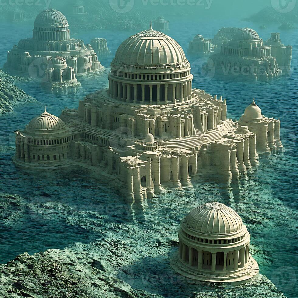 Ancient Submerged Temples with Majestic Domes Underwater photo