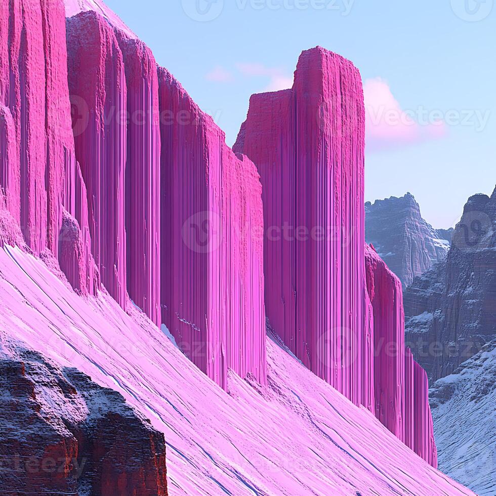 Vividly Abstract Glacial Landscape with Vibrant Pink and Striking Contrast photo