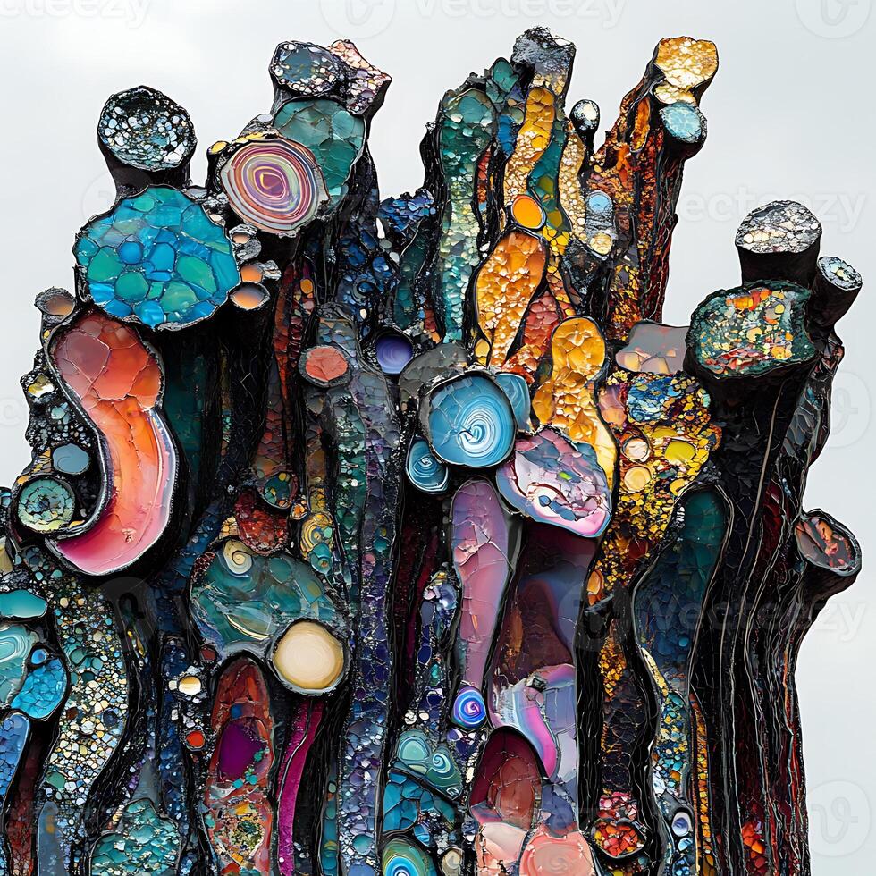 Vivid Composition of Colorful Crystal Structures and Geometrical Patterns photo