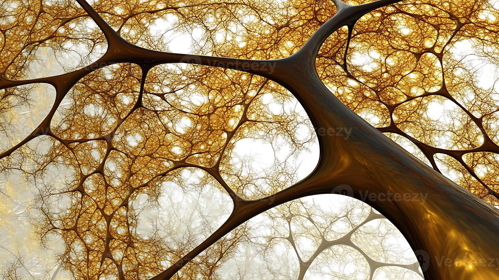 Golden Fractal Design Resembling Organic Tree-Like Network Patterns photo
