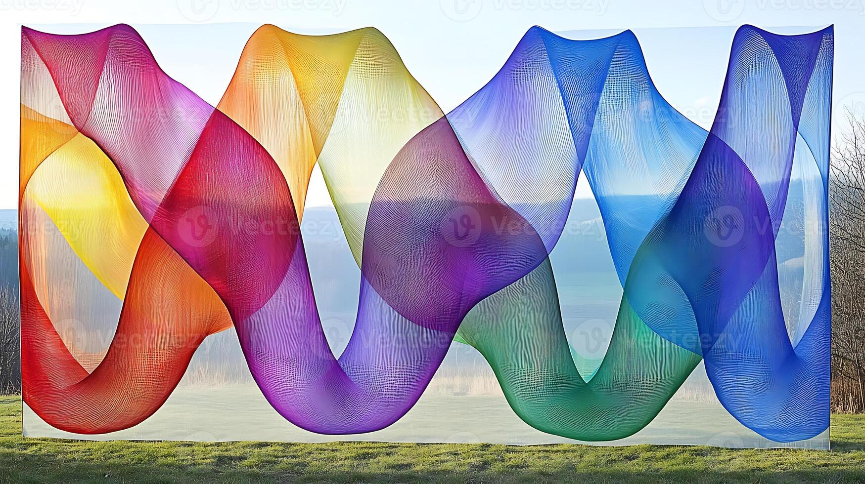 Abstract Textile Art With Vibrant Color Waves Against Nature Background photo