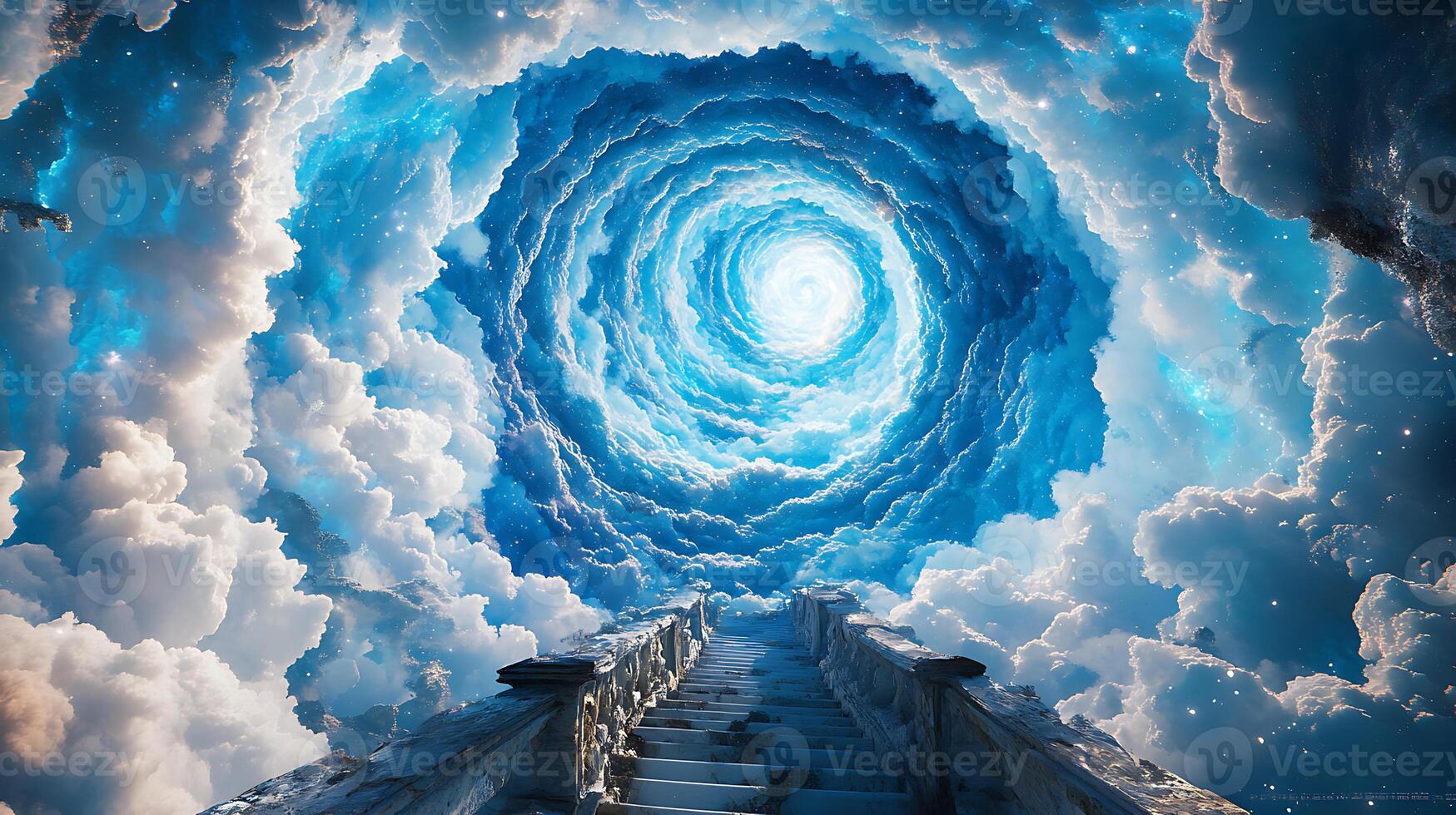 Stairway Leading Into a Bright Cloud Vortex in the Sky photo