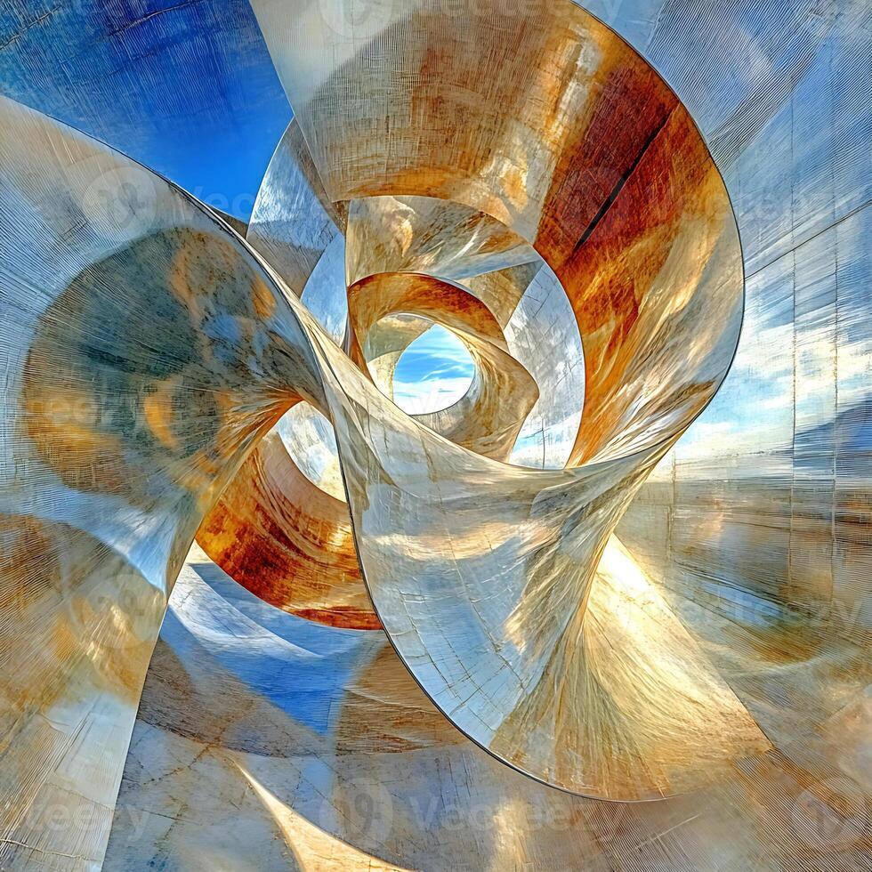 Abstract Metallic Sculpture with Intricate Twists and Reflective Surfaces photo