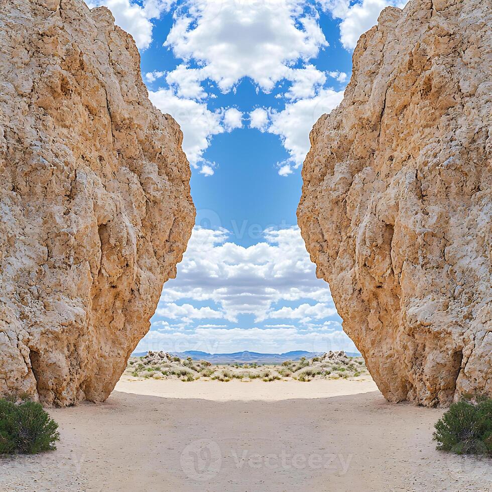 Golden Cliffs During Sunny Day with Blue Sky and Cloud Reflection photo