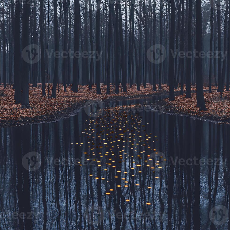 Enchanted Forest with Twilight Stream and Glowing Reflections photo