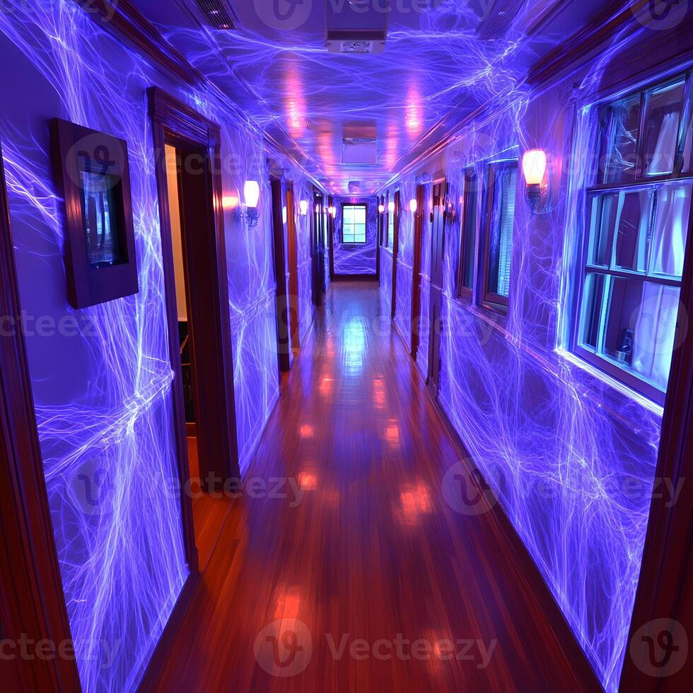 Surreal Hallway with Glowing Energy Patterns and Unique Lighting Display photo