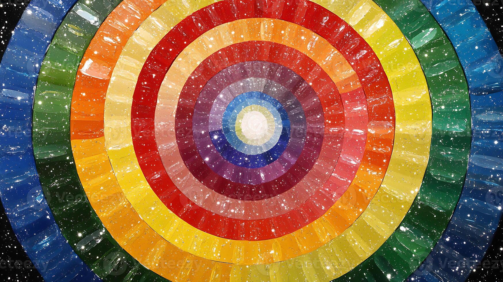 Concentric Rainbow Rings With Abstract Cosmic Background Design photo