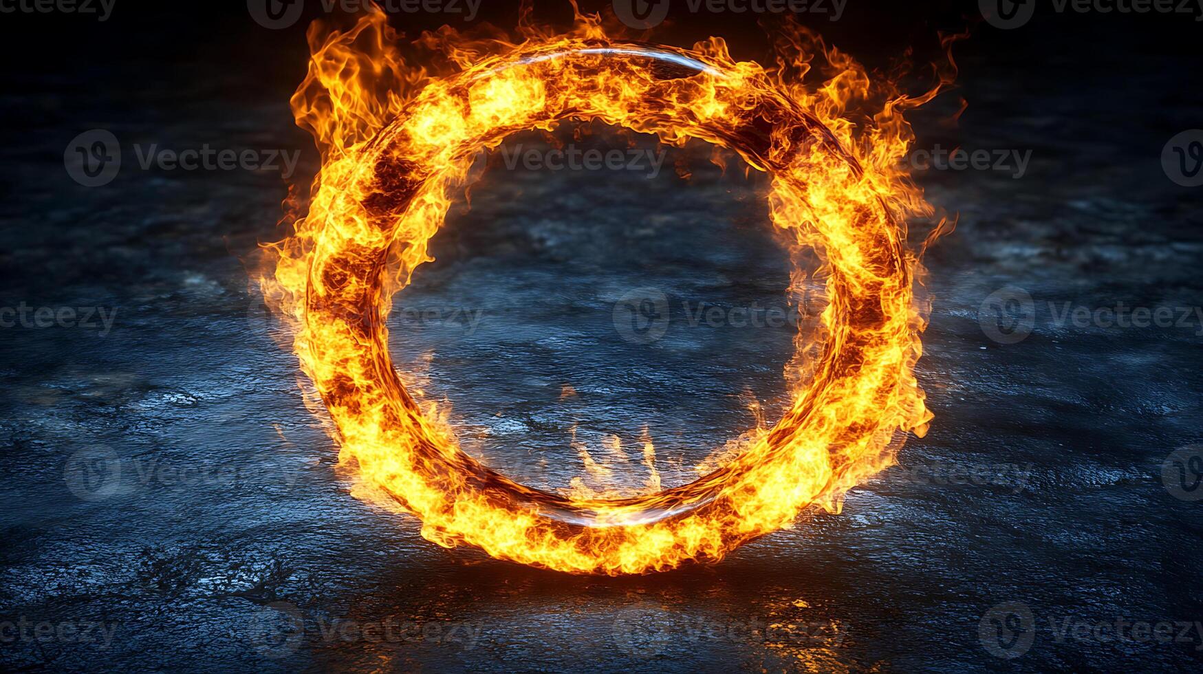 Circular Fiery Ring Illuminated Against a Dark Textured Surface photo