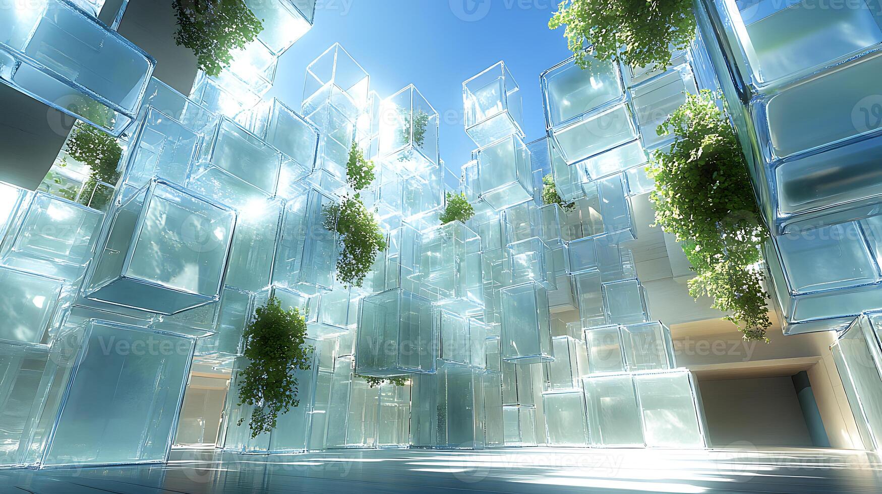 Modern Glass and Greenery Space with Vertical Hanging Gardens photo