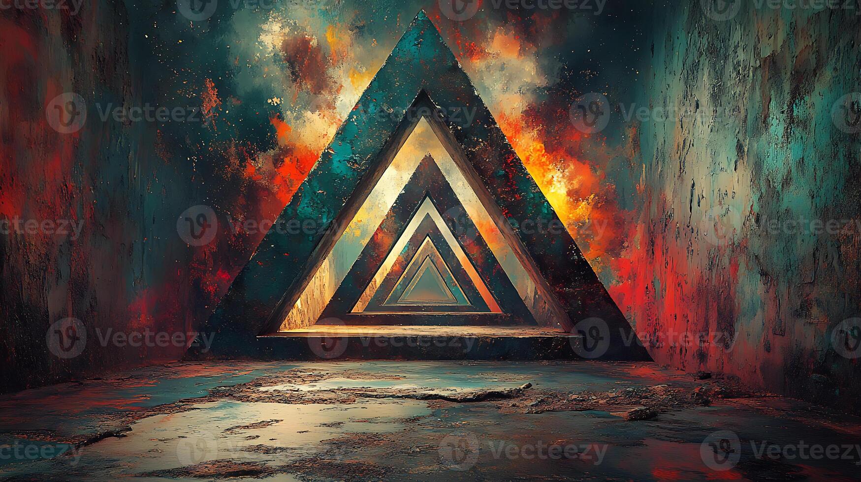 Abstract Triangular Tunnel with Ethereal Lighting and Mystical Elements photo