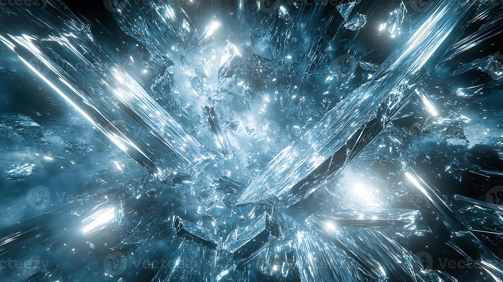 Dynamic Explosion of Glass Shards in a Futuristic Space Environment photo