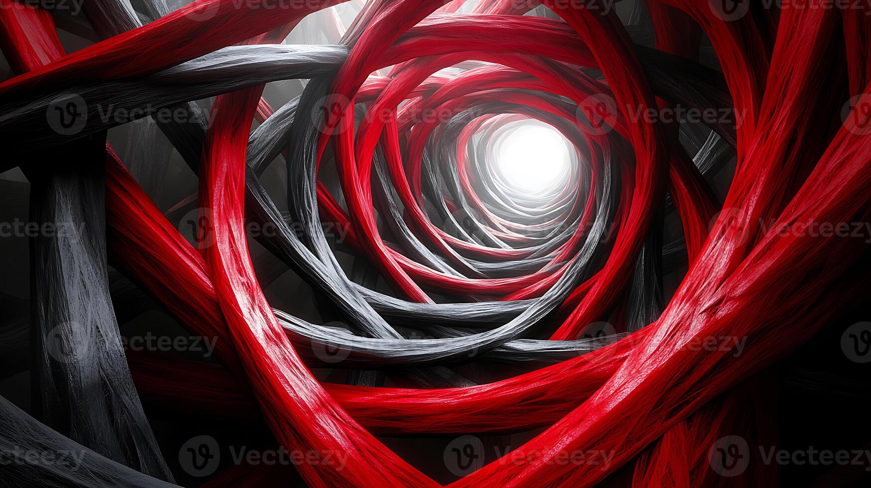 Abstract Red And Black Spiral Tunnel With Glowing Center photo