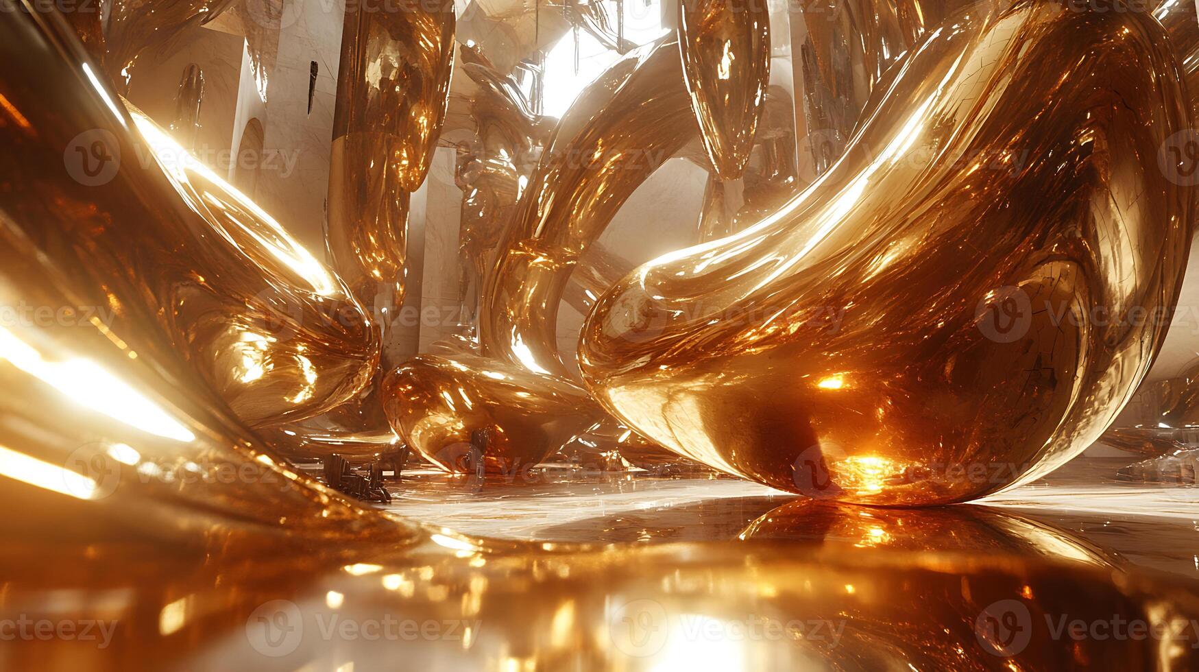 Golden Abstract Sculptures with Reflective Surfaces in Modern Architecture photo