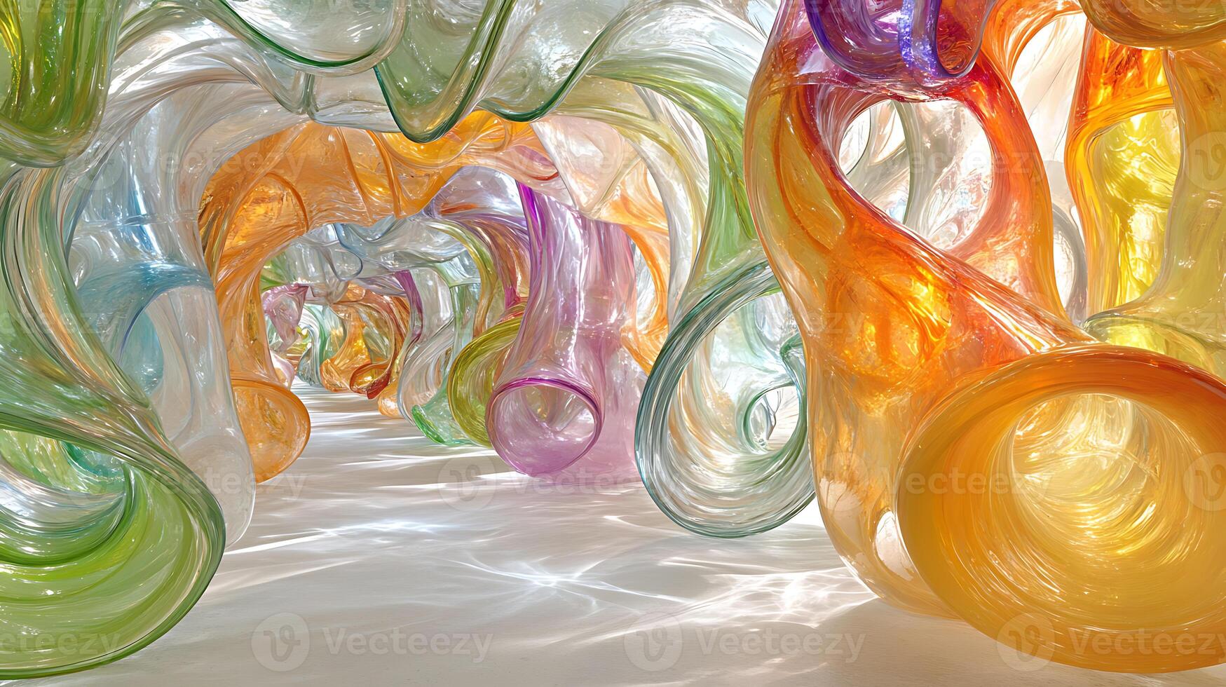 Colorful Abstract Layout of Twisting and Flowing Glass Shapes in Light photo