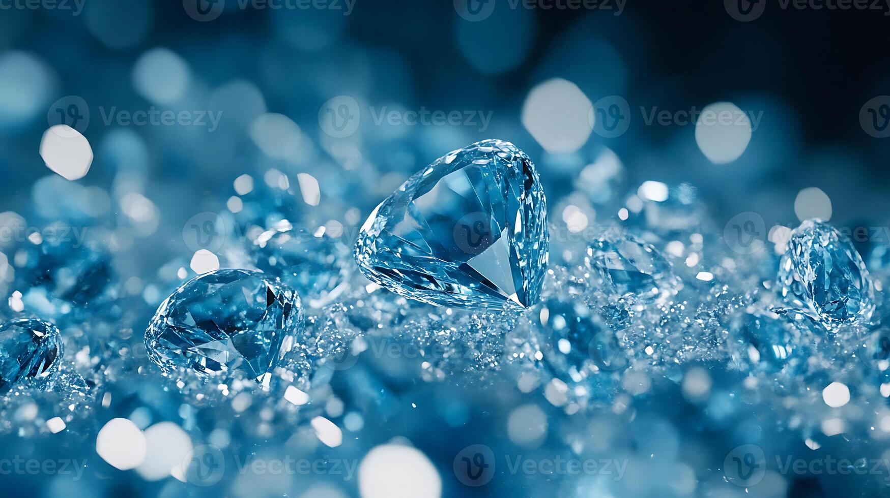Elegant Blue Diamonds with Bokeh Background Creating a Luxurious Scene photo