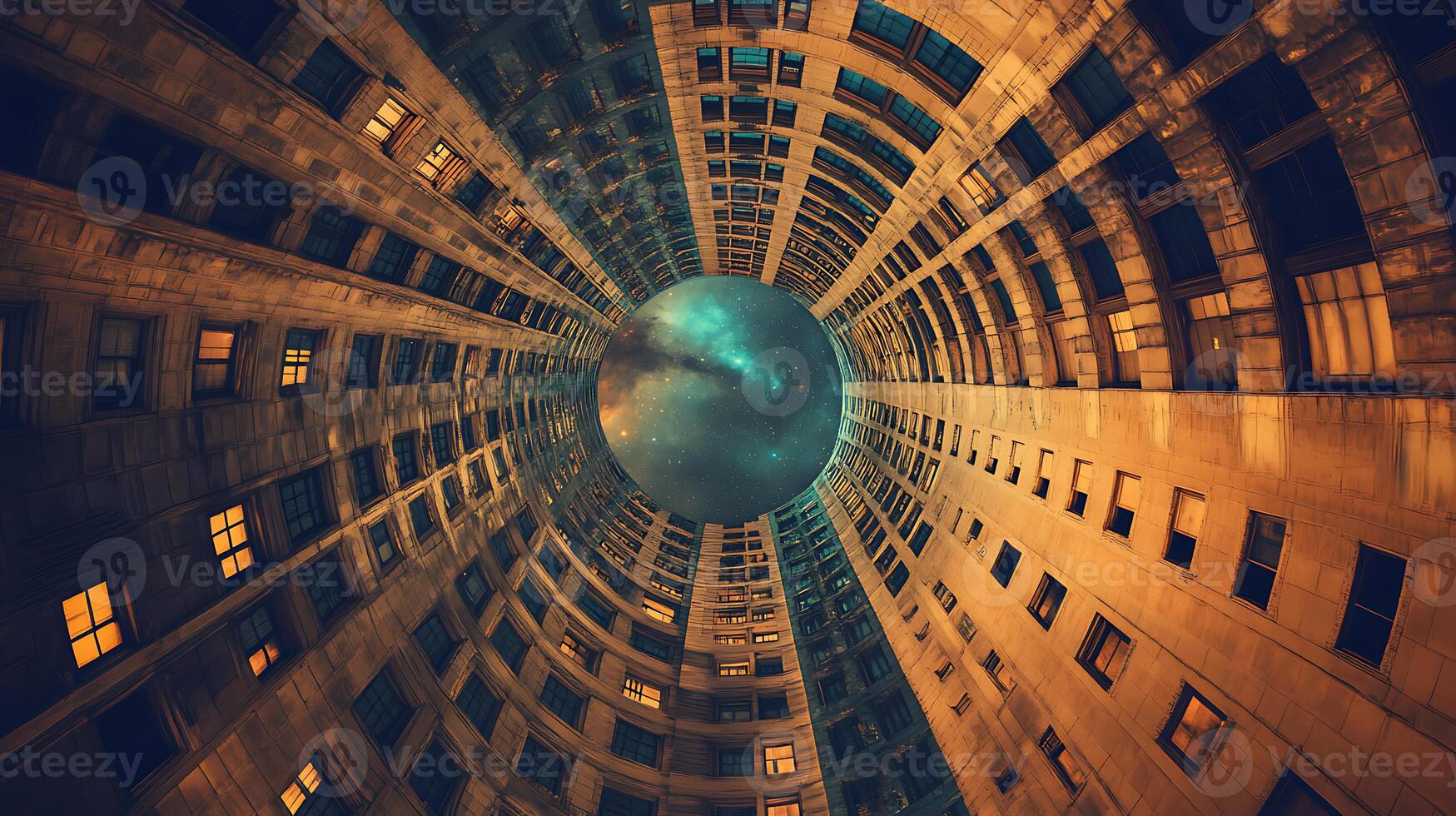 Abstract City Architecture with a Cosmic Vortex Center photo