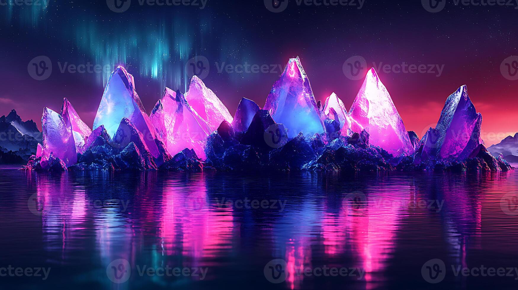 Mesmerizing Crystal Landscape with Aurora Reflections at Dusk photo