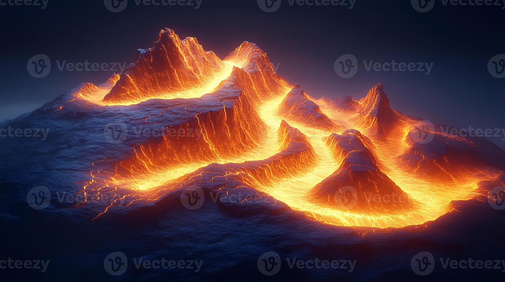 A Volcanic Landscape With Flowing Lava Illuminating a Dramatic Terrain photo