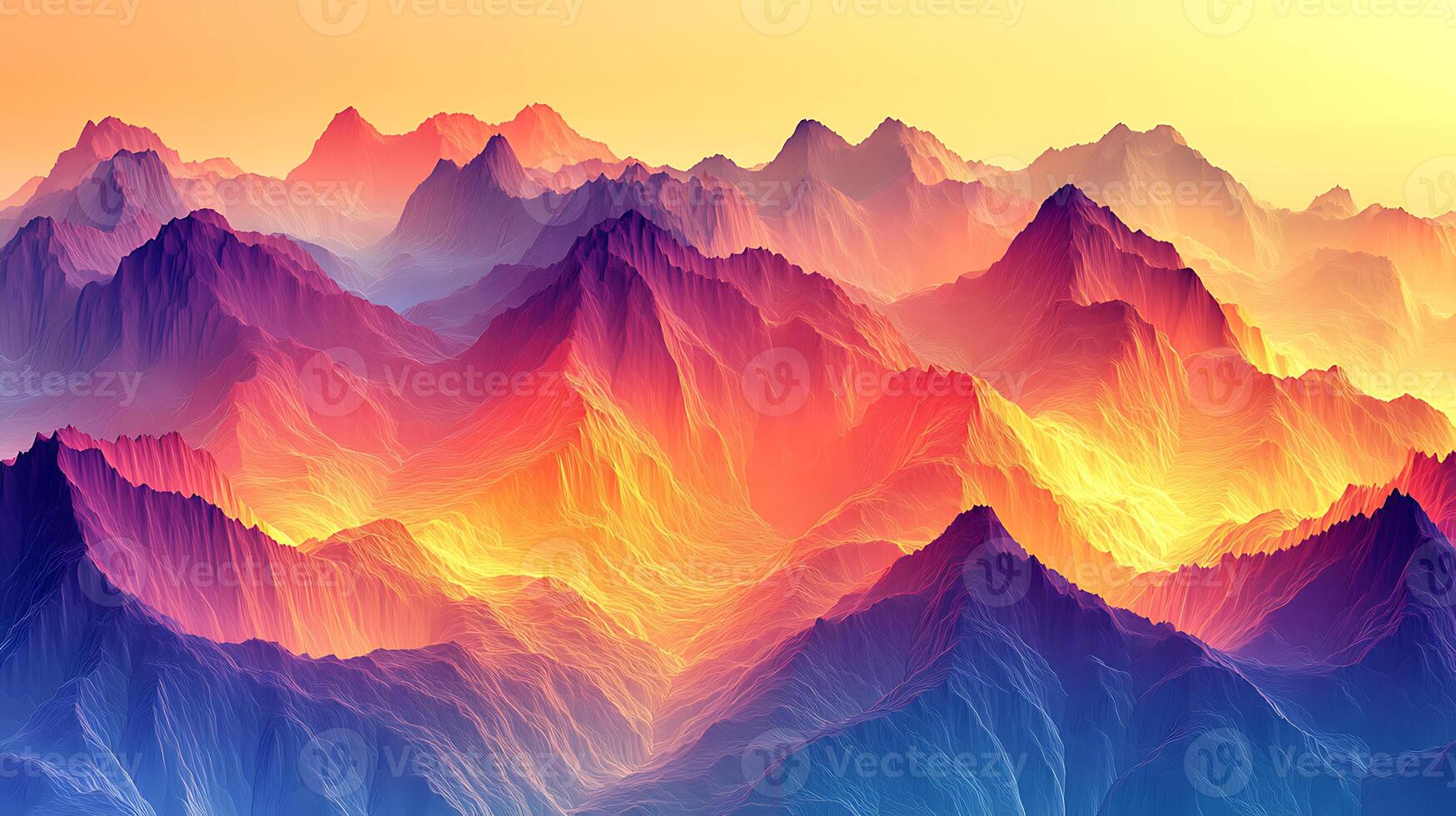 Abstract Colorful Mountainscape With Vivid Gradient Tones and Ethereal Lighting photo