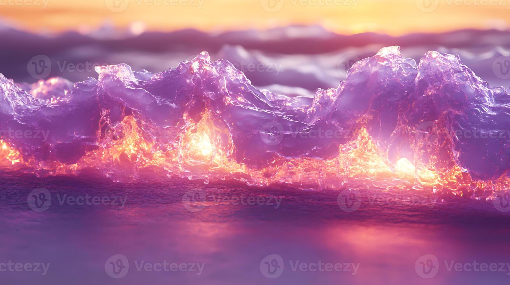 Vibrant Sunset Glow on Abstract Liquid in Purple and Orange Tones photo