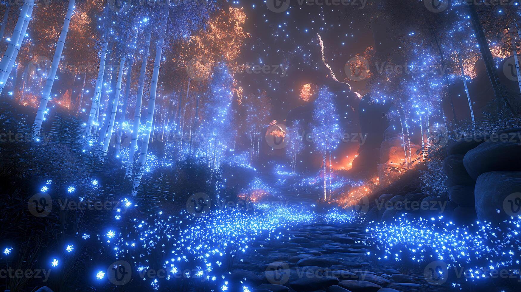 Enchanting Glow of Bioluminescent Forest Illuminated at Twilight photo