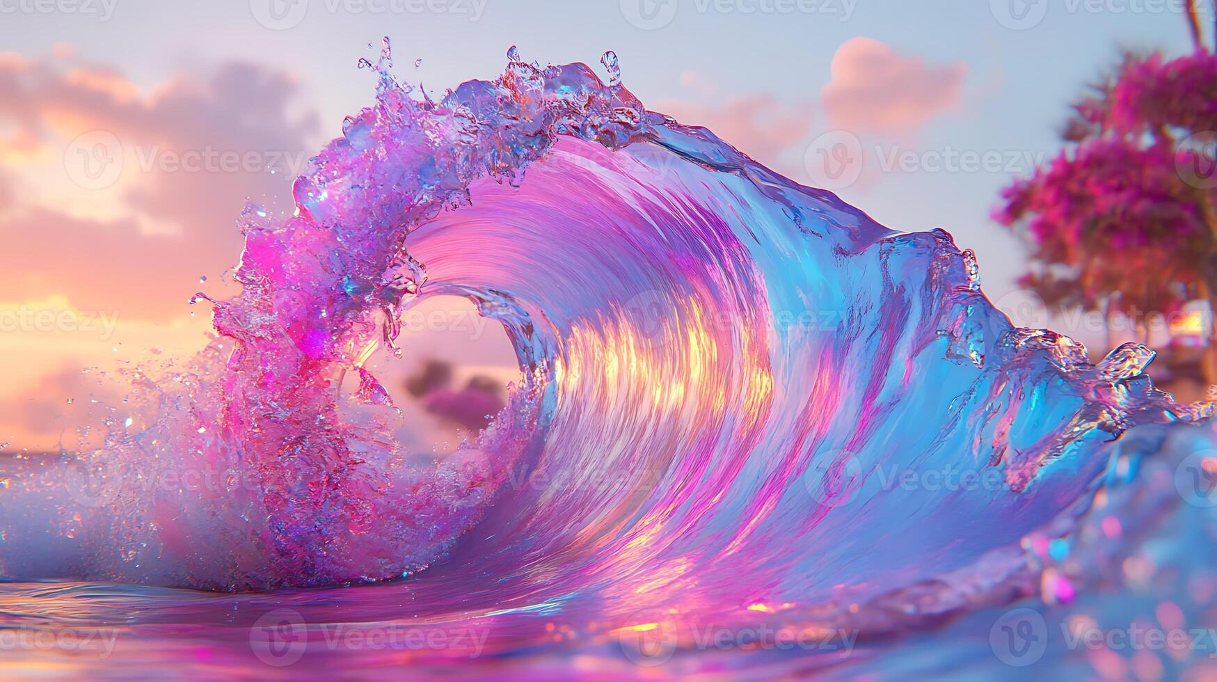 Colorful Ocean Wave at Sunset Captured in a Serene Tropical Setting photo