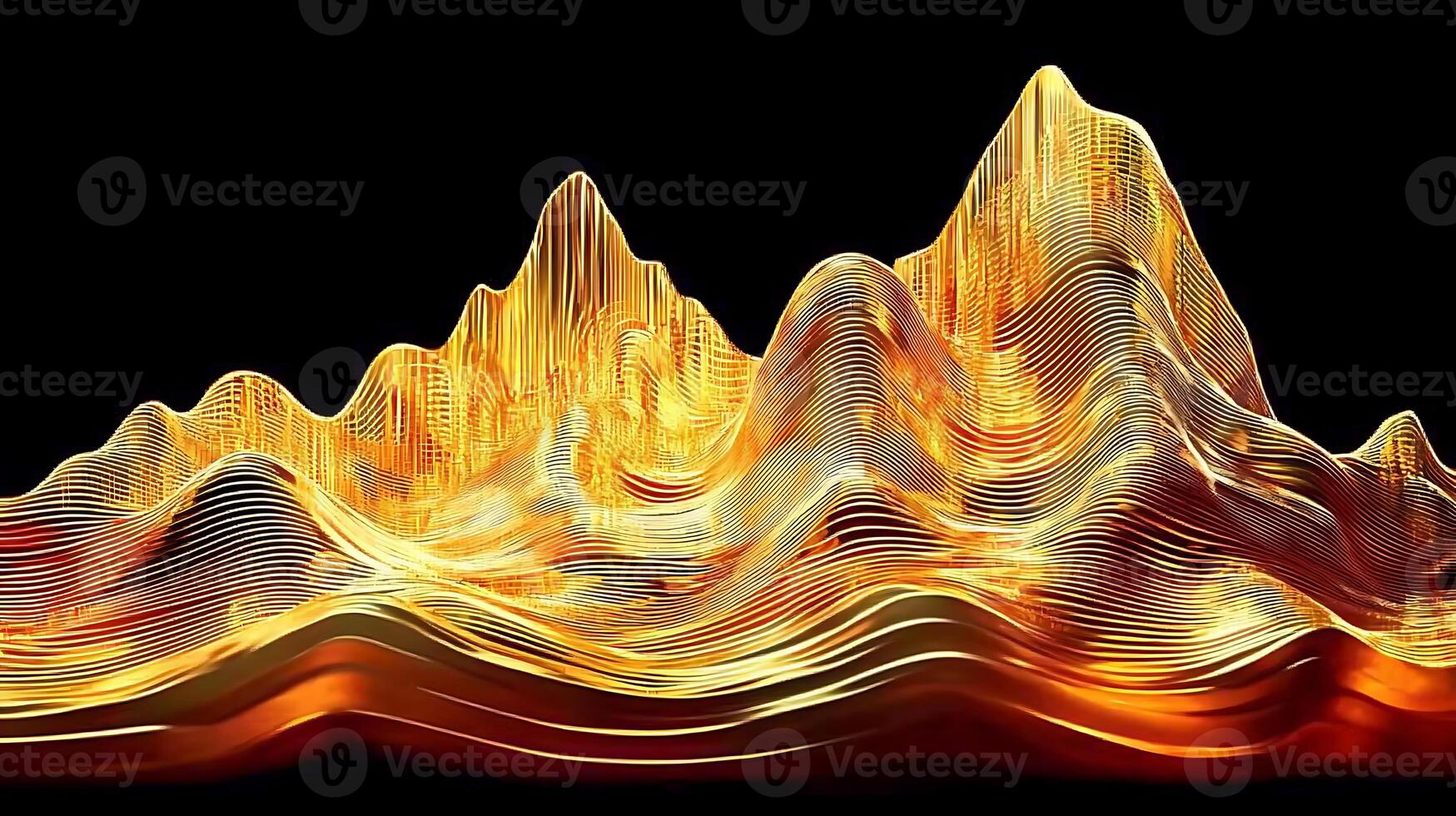 Abstract Golden Illuminated Waveforms on a Black Background photo