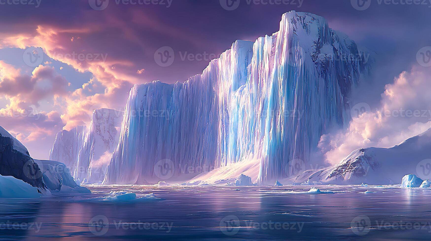 Majestic Arctic Iceberg Under a Vibrant Sunset Sky photo