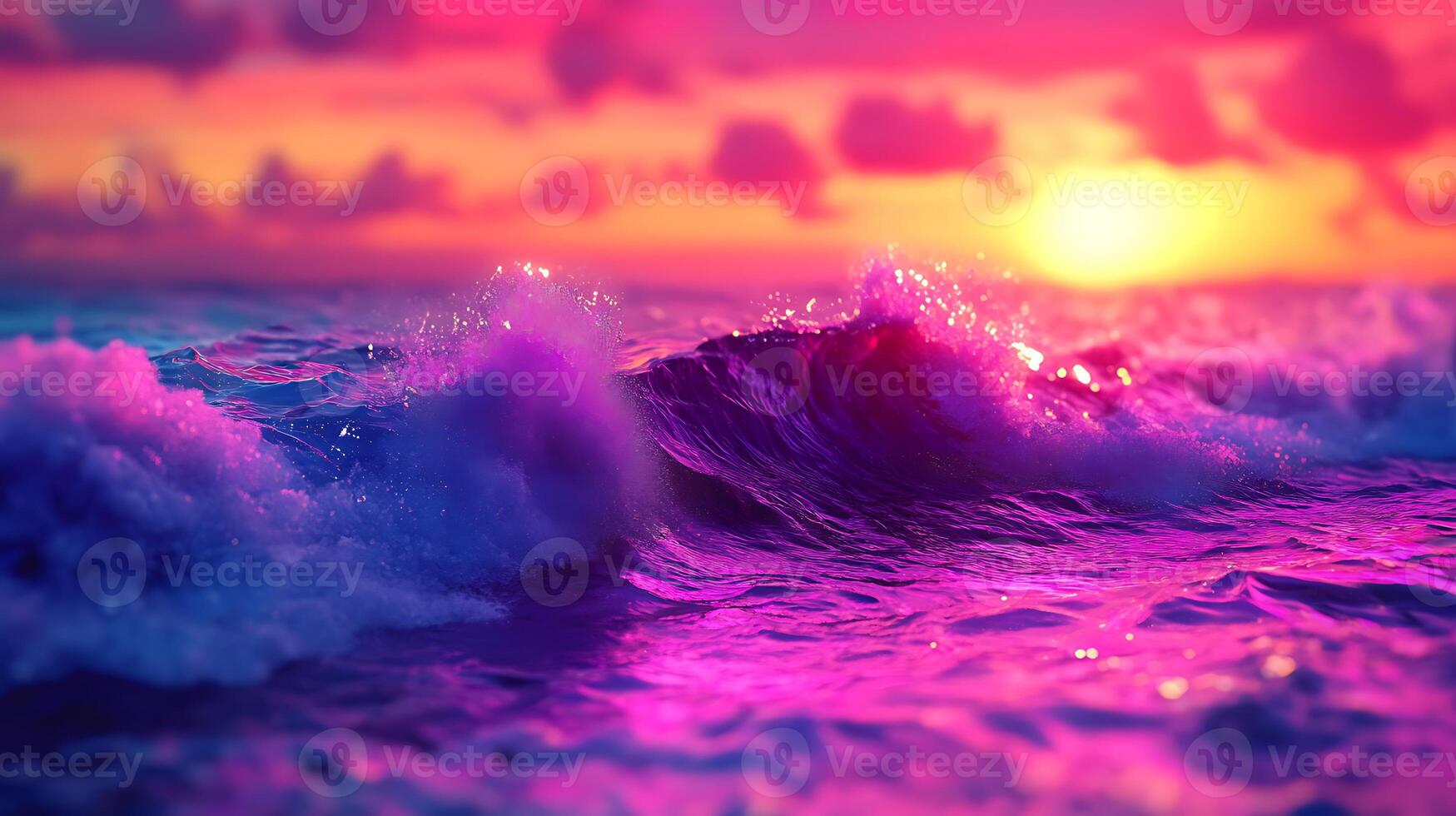 Vibrant Ocean Waves in a Radiant Sunset with Splashes photo