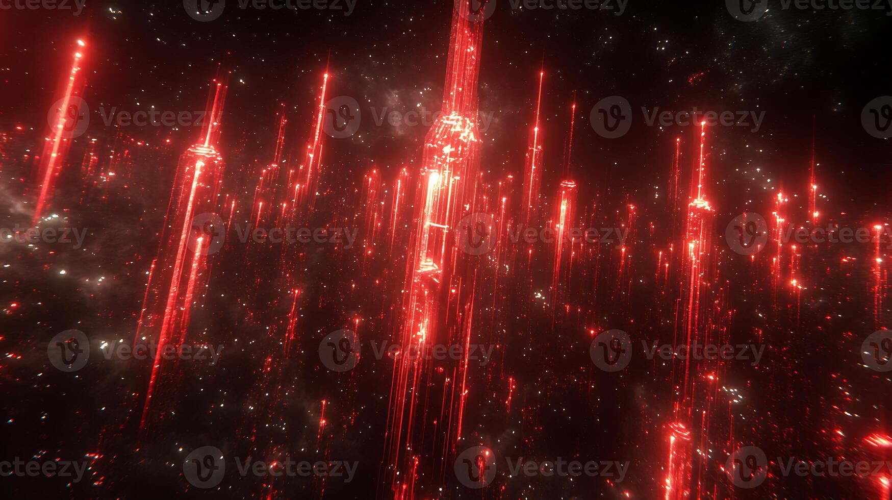 Ethereal Red Light Beams in a Starry Cosmic Environment photo
