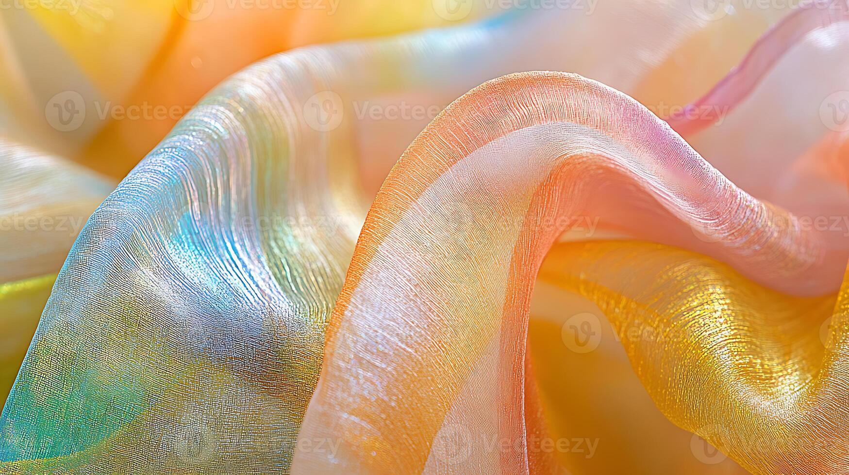 Vibrant Flow of Multicolored Sheer Fabric With Wavy Textures and Soft Layers photo