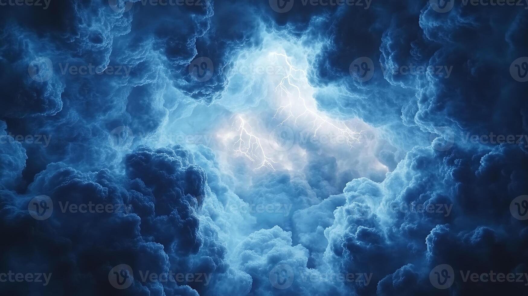 Dramatic Thunderstorm Clouds Illuminated by Vibrant Lightning Strikes photo