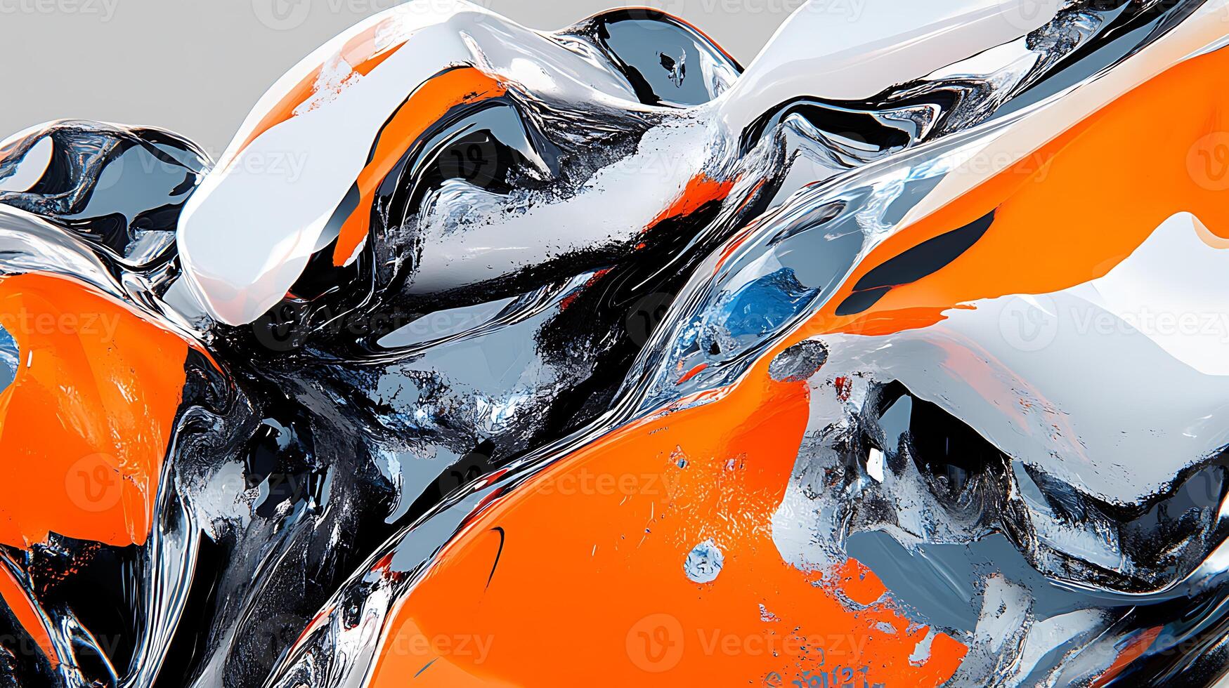 Abstract Metallic And Orange Liquid-Like Surface With Reflective Highlights photo