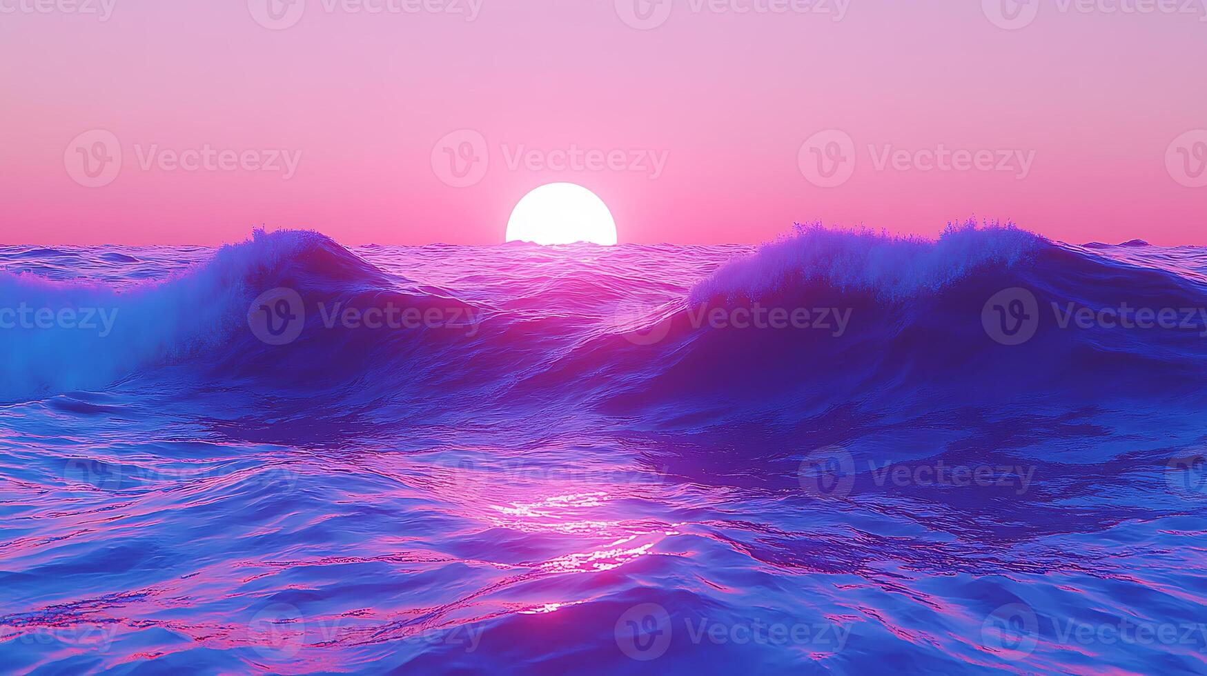 Majestic Pink and Purple Sunset Over Calm Ocean Waves photo